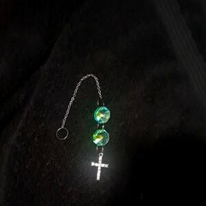 Handmade Mini Suncatcher Or Purse Charm Silver Cross Pendant